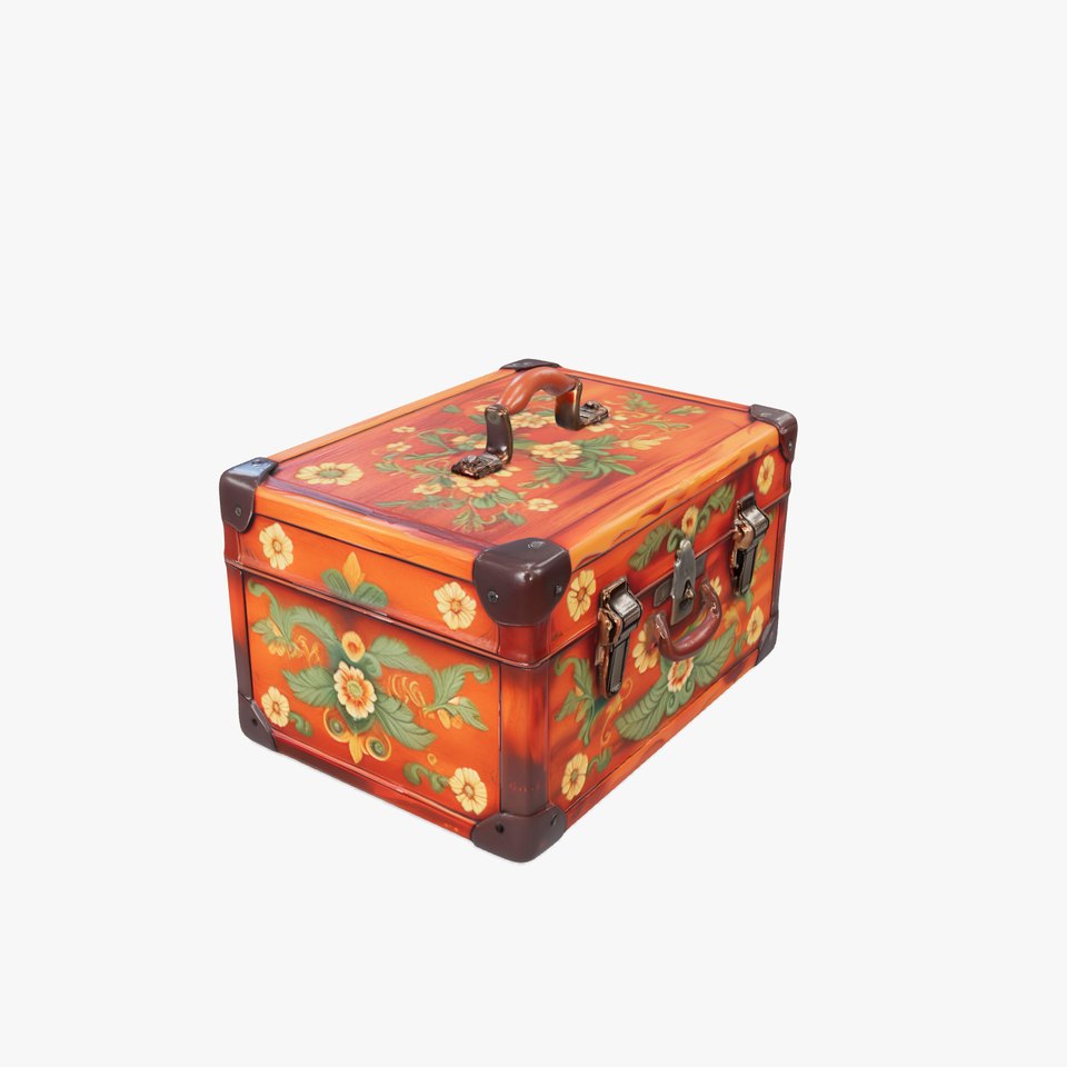 Vintage Floral Wooden Suitcase Model Pack